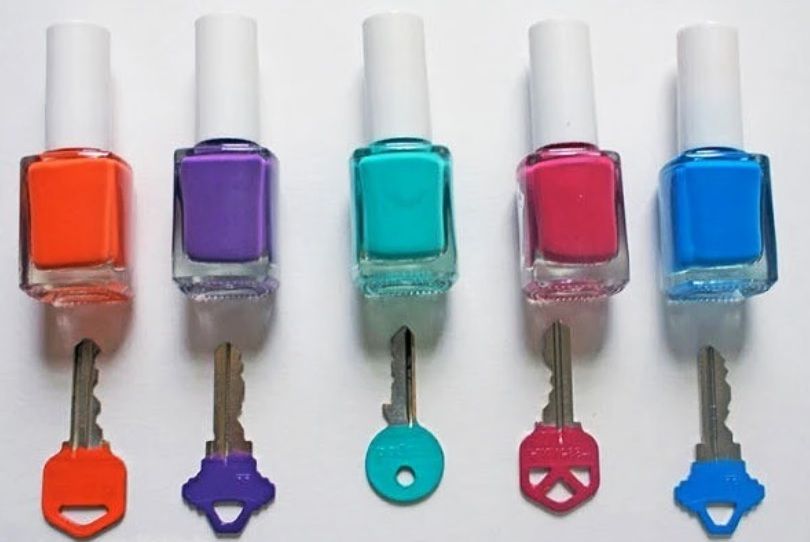 Keys marked with different nail-polish colours