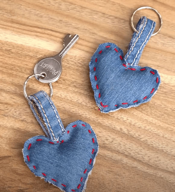 Denim heart keychain