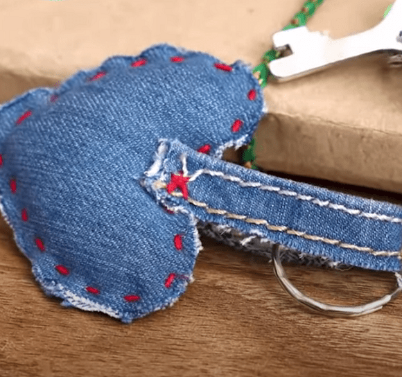 Finished denim heart keychain