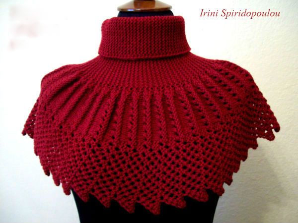 Burgundy knitted neck warmer with a high collar on a mannequin