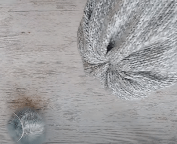 Assembled top of the knit hat before the pompom