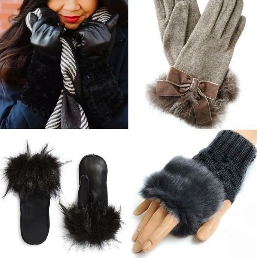 Fur trim decorating the cuff of a warm glove