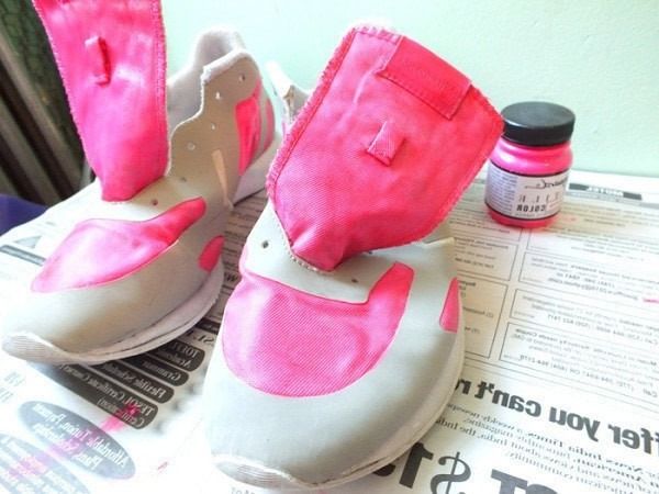 Trainers with freshly painted pink fabric panels