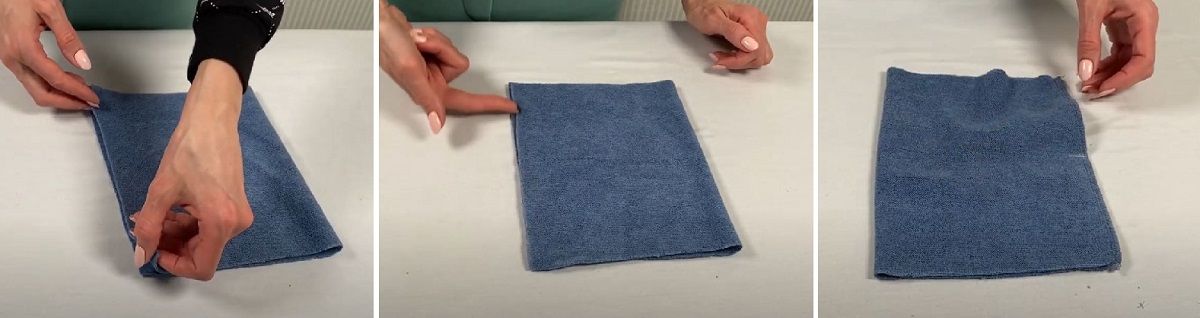 Collar piece folded and sewn on the overlocker