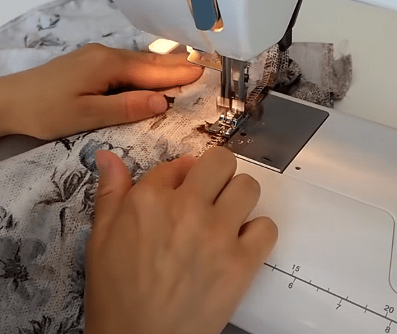 Sewing a skirt-pants piece on a sewing machine