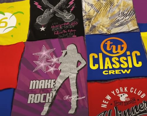 Assembled squares cut from kids' T-shirts