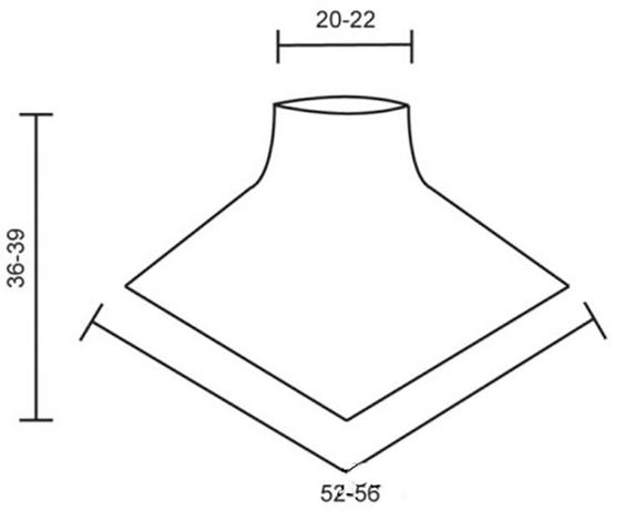Neck warmer size chart showing neckline width, height, and lower-edge width