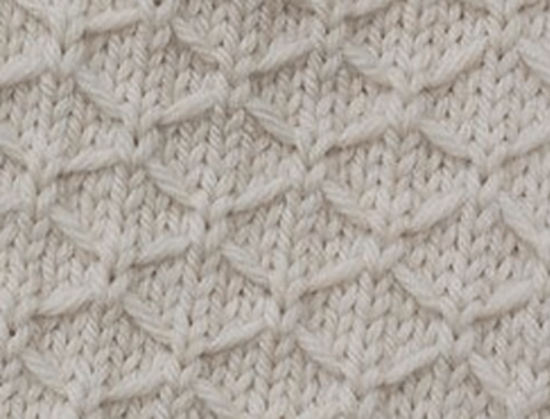 Close-up of the textured Butterfly stitch pattern for a buttoned cowl