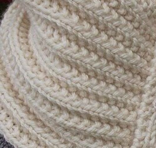 Close-up of mock English rib for the cowl