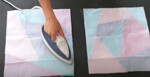 Pressing a patchwork panel to reinforce the tote