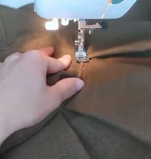 Topstitching along the right side of the yoke seam