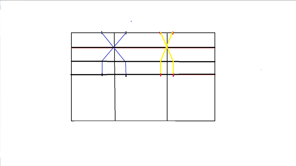 Two-dart diagram with blue and yellow outlines