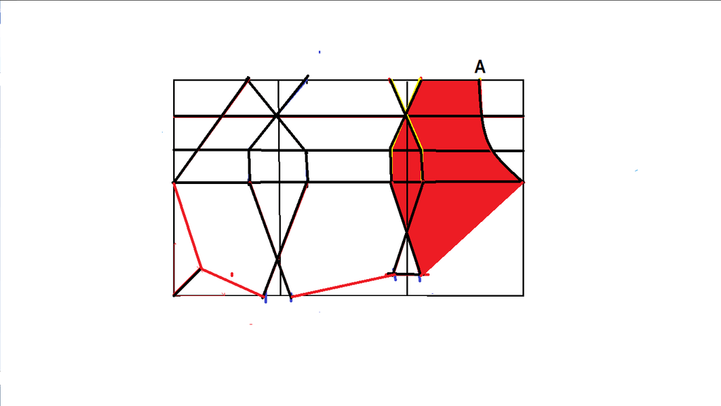 Bra-cup diagram with the right piece highlighted in red