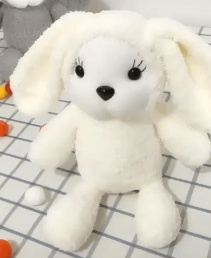 Finished white long-eared sock bunny soft toy
