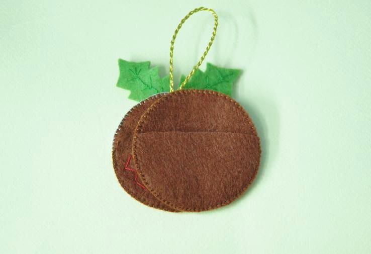Back of a pudding ornament with a hanging loop
