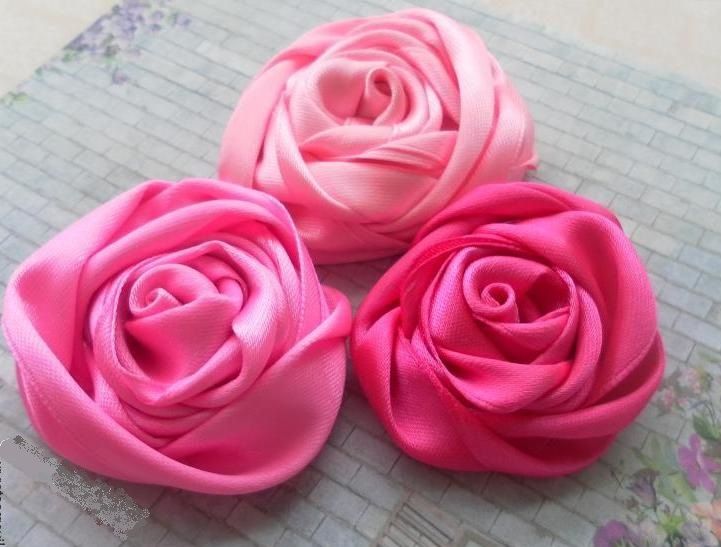 Three sew-on satin ribbon roses