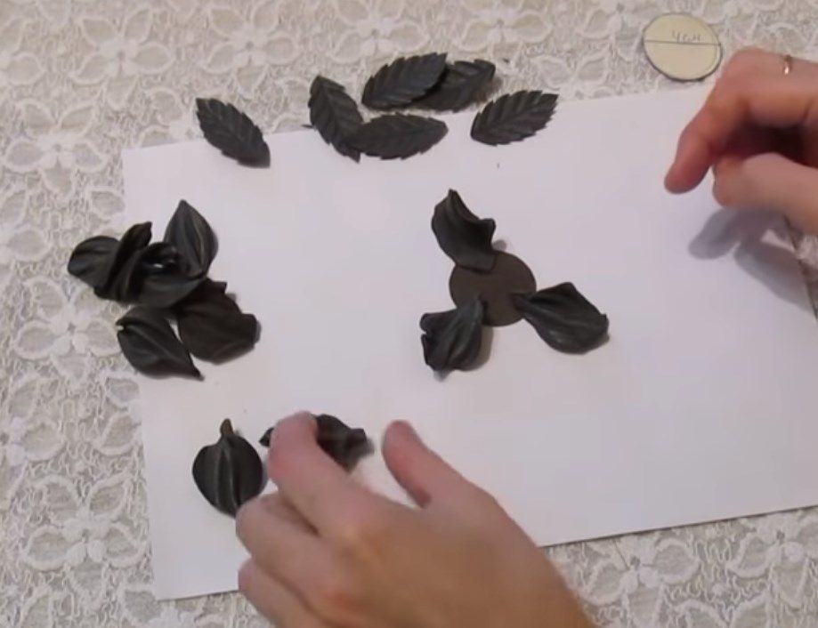 Leather petals laid out for flower assembly