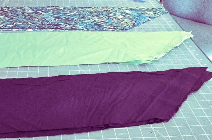 Three bias-cut fabric pieces for the scarf