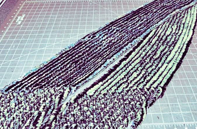 Finished chenille scarf with a fluffy striped texture
