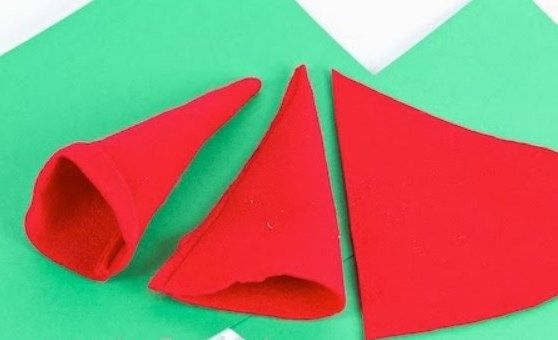 Parts of the red felt hat for the elf ornament