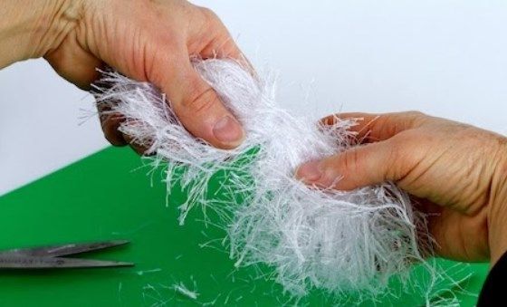 Bundle of white fluffy yarn for the toy elf's beard