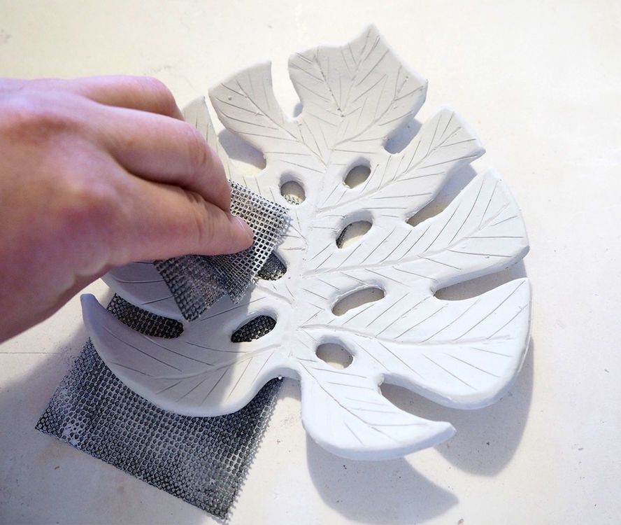 Dry monstera soap dish sanded with fine mesh