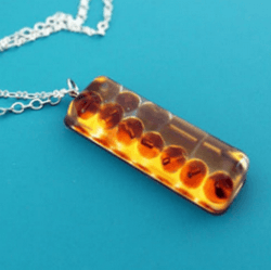 Rectangular resin pendant on a chain
