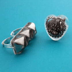 Two resin jewelry pieces with transparent inclusions