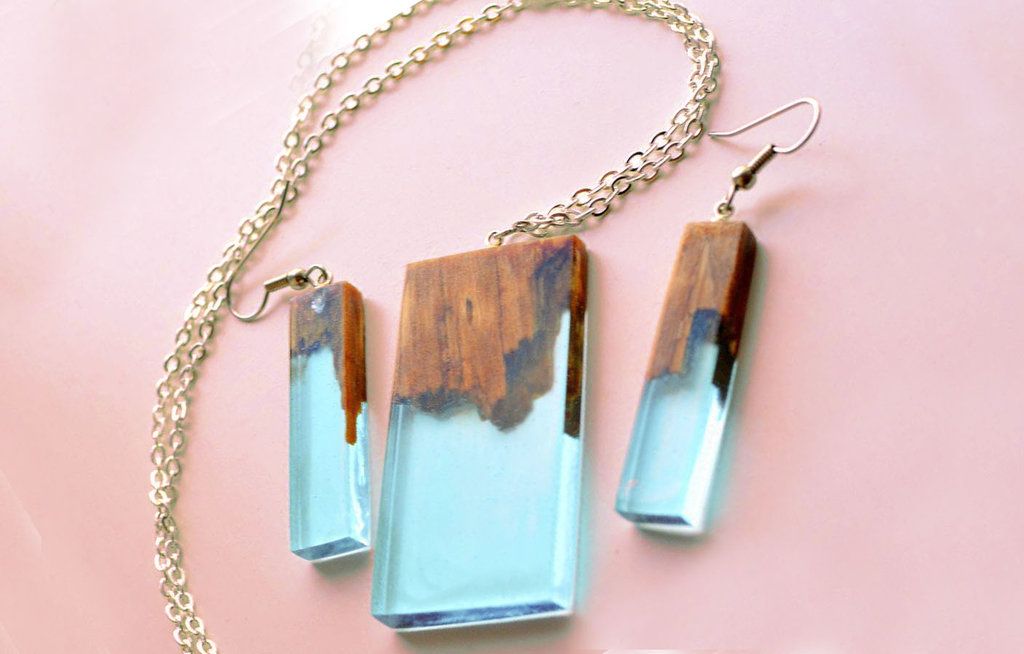 Various epoxy resin jewelry pieces