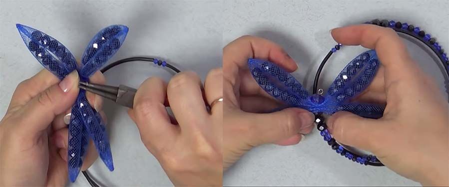 Forming the second side of the dragonfly on the necklace