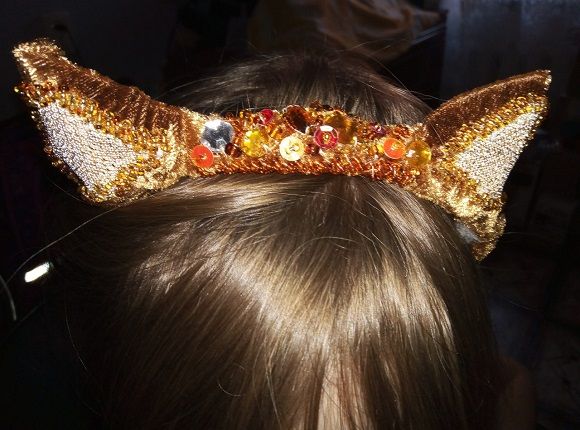 DIY cat ear headband decorated with beads and sequins