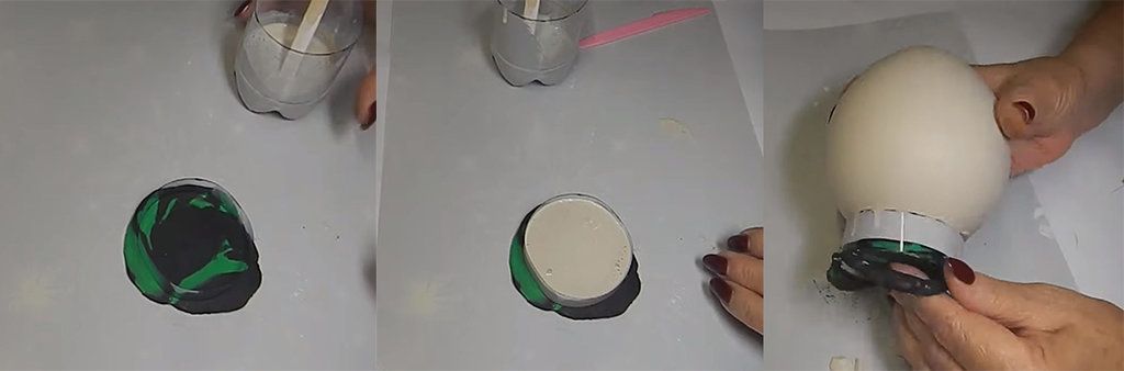 Кольцо из пластиковой бутылки вдавлено в пластилин для ножки