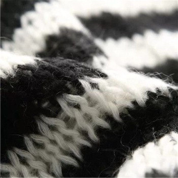 Close-up of black-and-white woollen knit fabric