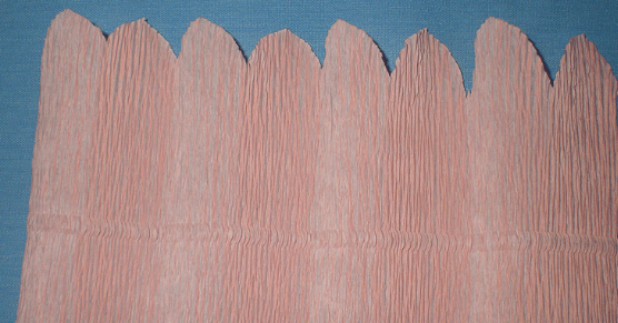 Strip of pink crepe paper with a rounded top for petals