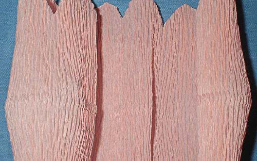Folded strip of pink crepe paper for rose petals