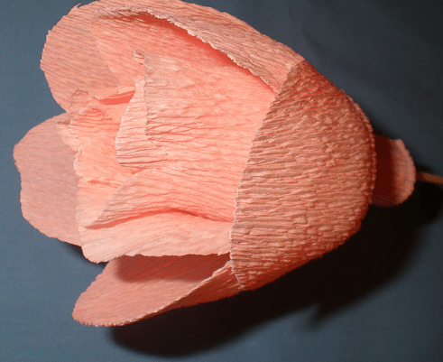 Crepe paper rosebud with candy inside