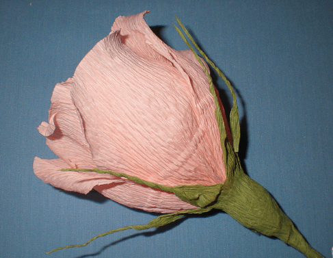 Crepe paper rosebud for a candy bouquet