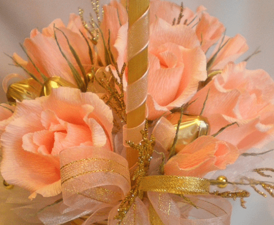 Candy bouquet with crepe paper roses