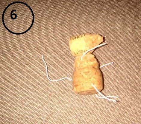 Cork mouse with attached whiskers and tail