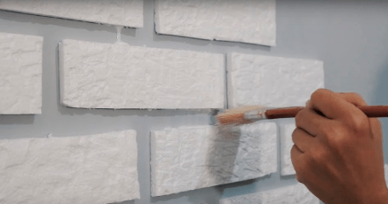 Close-up of the finished faux brick wall