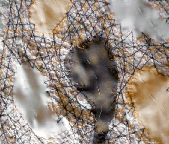 A section of the crazy wool scarf fabric after stitching