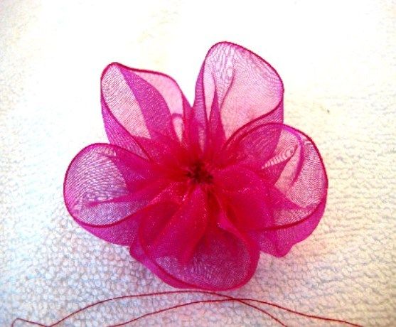Organza flower after its petals have been shaped