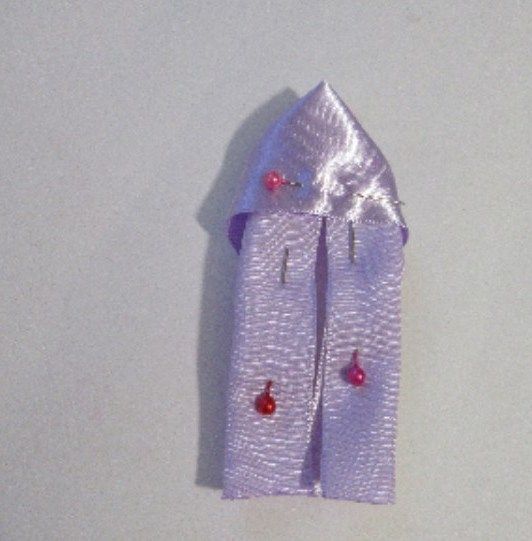 Lilac ribbon petal blank secured with pins