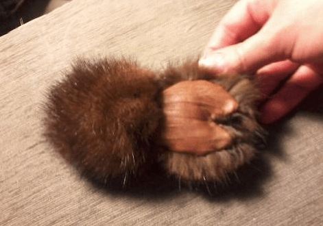 Attaching a fur piece to the toy spider's body