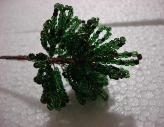 Assembled upper section of the tree made from beaded branches