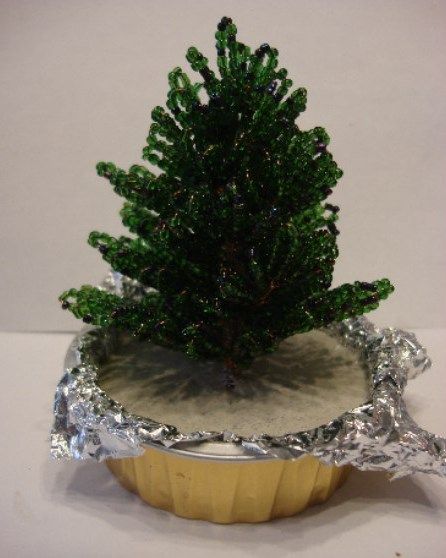 Mini beaded Christmas tree in a foil-lined mold