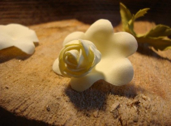 Half-open foamiran rose during assembly