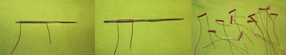 Wire coiled around a knitting needle and cut into pieces