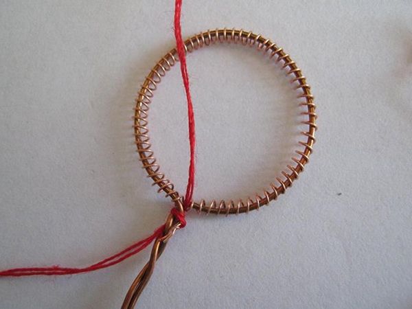 Poppy petal blank with red thread wrapping started
