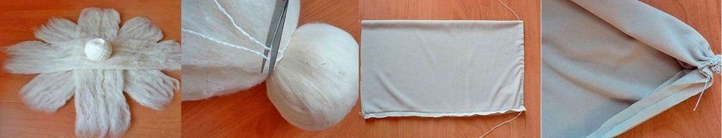 Sequence of shaping a Waldorf doll's head from cotton batting